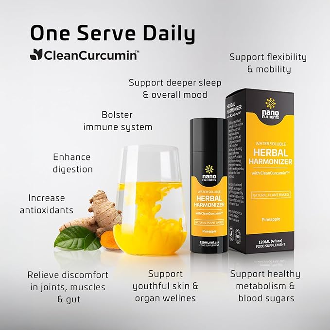 Herbal Harmonizer with CleanCurcumin(TM) - Multi Botanical Antioxidants Supplement - Water Soluble - Nano Curcumin - Holistic Wellness Defender - Healthy Drink Mix (4 fl.oz, Herbal)