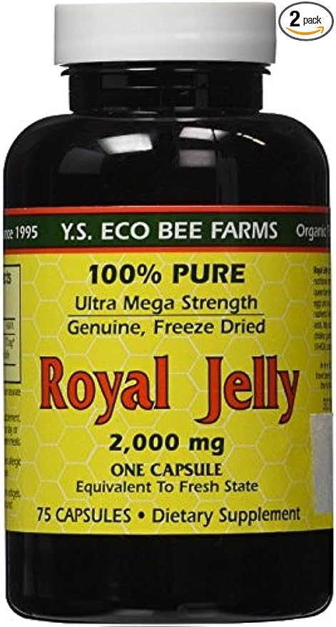 YS Eco Bee Farms Royal Jelly 2,000 mg - 75 Capsules (Pack of 2)