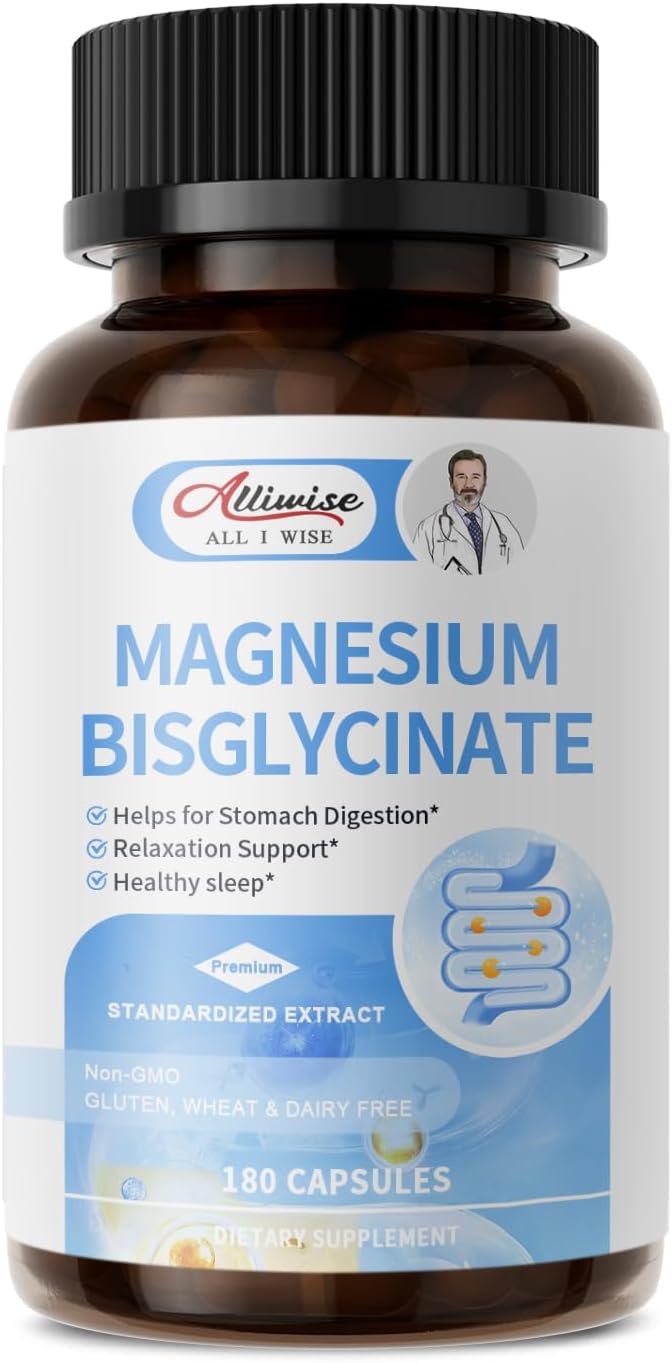 Magnesium Bisglycinate 100% Chelate, Maximum Absorbable Magnesium Glycinate Supplement for Restful Sleep, Energy Muscle Bone & Joint Support Non-GMO, Gluten-Free - 180 Capsules