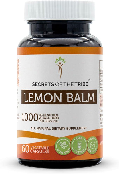 Secrets of the Tribe Lemon Balm 60 Capsules, 1000 mg, Lemon Balm (Melissa officinalis) Dried Leaf (60 Capsules)