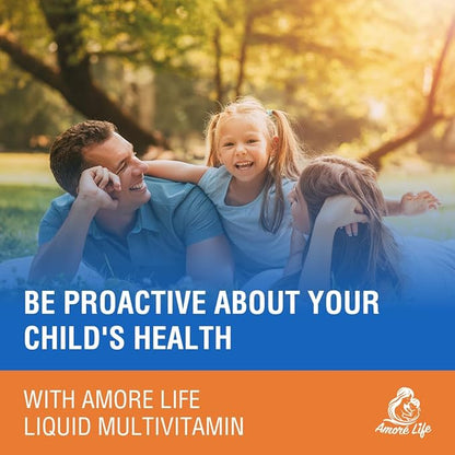Daily Liquid Multivitamin for Kids, High Absorption with Vitamins A, D, E, B1 and Cod Liver Oil, Vitamin Supplements for Kids, Family Friendly, 16oz, Orange Flavor