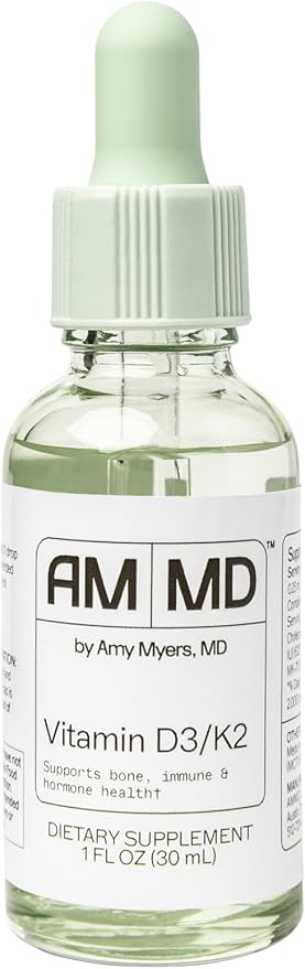 Dr. Amy Myers Vitamin D3 K2 Liquid Drops - 5 Drops Contain 5000 IU VIT D3, 50 MCG Vitamin K2 MK-7 - Support Immune System Function, Energy Level, Healthy Bones - Non-GMO, Tasteless, 1 OZ Liquid
