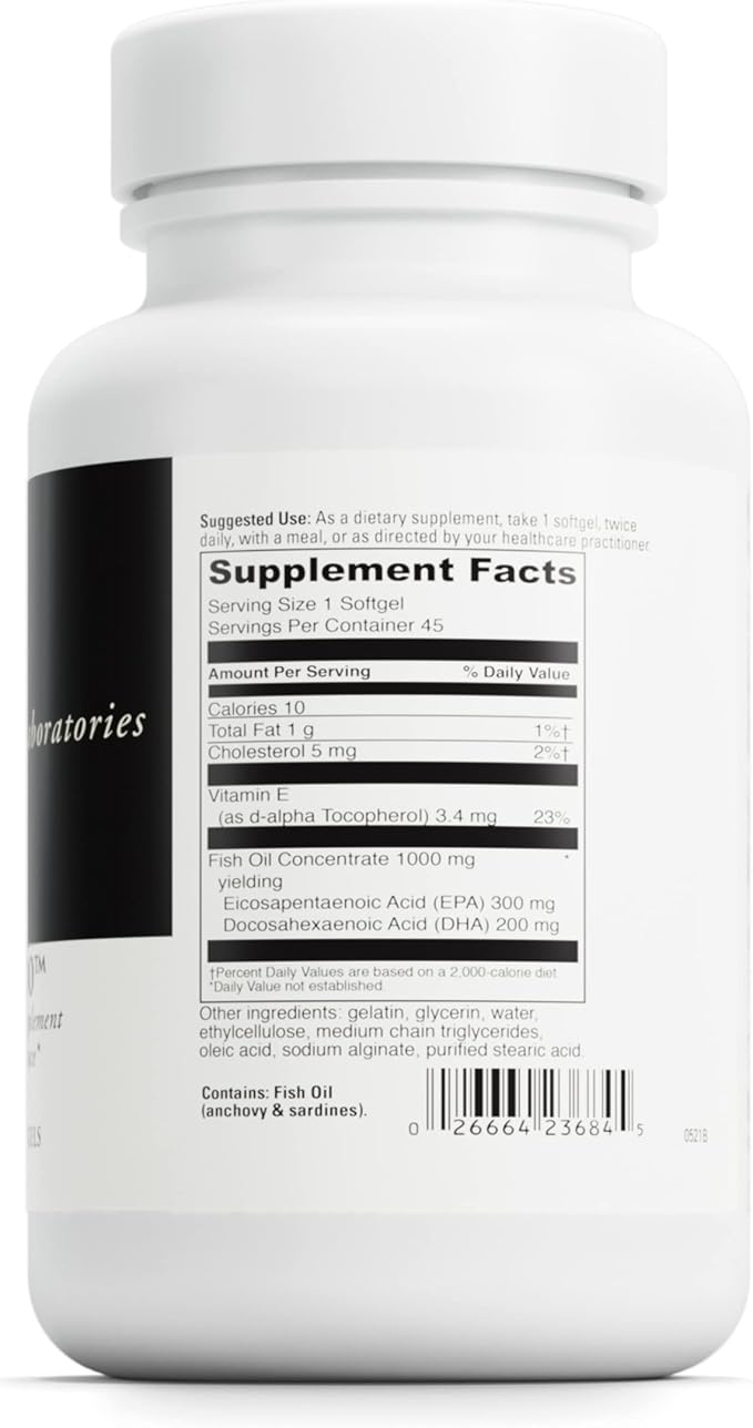 DAVINCI Labs Omega-3 1000 - Dietary Supplement to Maintain Already Normal Cholesterol Levels and Support Immune System, Healthy Hair and Skin* - Gluten-Free - 45 Enteric Coated Softgels