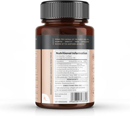 Ultra Pure Krill Oil 500mg x 720 Capsules (6 Bottles of 120) - Sourced in The Unpolluted Waters of Antarctic Providing a Rich Supply of Astaxanthin and Omega 3