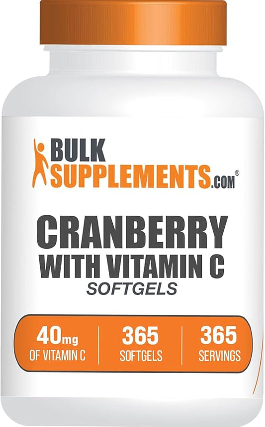 BulkSupplements.com Cranberry with Vitamin C Softgels - Antioxidants Supplement, 40mg of Vitamin C - Gluten Free, 1 Softgel per Serving, 365 Count (Pack of 1)