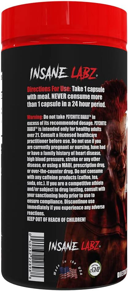 Insane Labz Psychotic Diablo Thermogenic Fat Burner for Men and Women with Grains of Paradise Theobromine Dandelion Root Extract Fueled by AMPiberry, Appetite Suppressant - 60 Servings