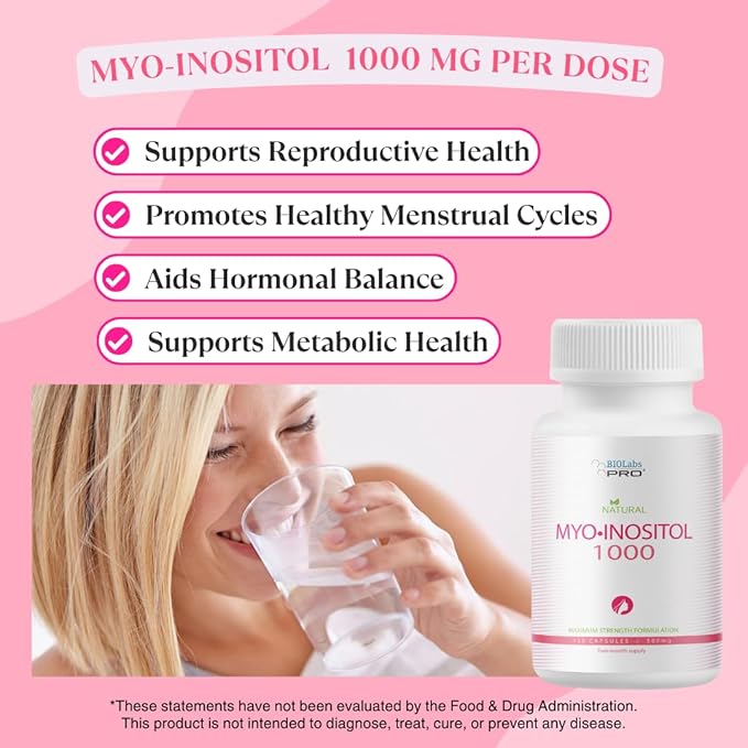BIOLABS PRO Myo-Inositol Supplement 1000mg – Natural Dietary Support for Cellular Health & Wellness, Premium Non-GMO, Gluten-Free, Kosher Certified, Paraben-Free - (120 Caps - 2-Month Supply)