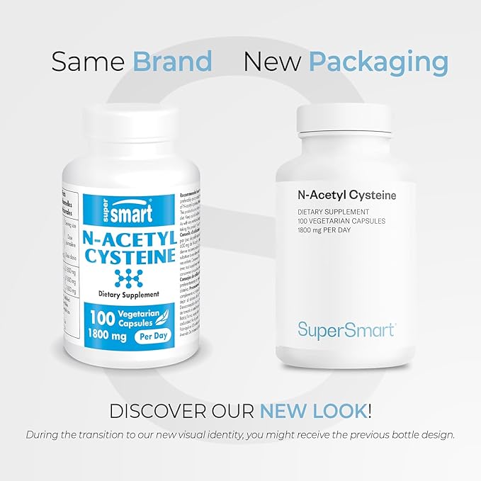 SuperSmart - N-Acetyl Cysteine 1800mg per Day (High Absorption) - NAC Supplement - High Potency Antioxidants Amino Acids - Glutathione Precursor | Non-GMO & Gluten Free - 100 Vegetarian Capsules