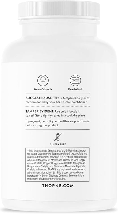 THORNE Women's Multi 50+ - Comprehensive Daily Multivitamin with Vitamins A, B6, B12, C, D, E, K, Zinc & More - Support Heart, Brain, Bone & Immune Health* - 180 Capsules
