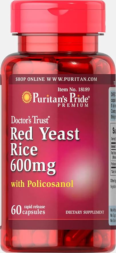 Puritans Pride Doctors Trust Red Yeast Rice 60mg with Policosanol, Dietary Supplement, 60 Rapid Release Capsules