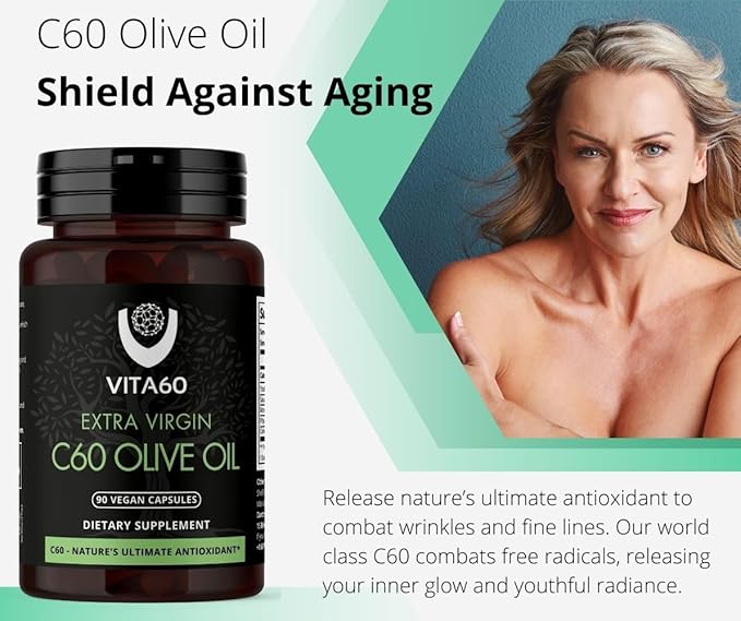 C60 Oil Capsules | Age-Defying Vitality and Antioxidant Support | 99.99% Pure Solvent Free C60 | Organic Oil | Vegan Friendly | Superior Customer Service (Olive Oil)
