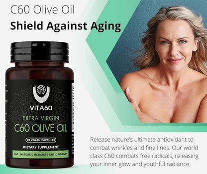 C60 Oil Capsules | Age-Defying Vitality and Antioxidant Support | 99.99% Pure Solvent Free C60 | Organic Oil | Vegan Friendly | Superior Customer Service (Olive Oil)
