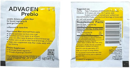 ADVAGEN-Prebio Fiber Supplement Powder Unflavored - Soluble Prebiotic Fiber Powder On The Go Packets, Supports Digestive Health, Bloating & Constipation for Women & Men, 30 Servings