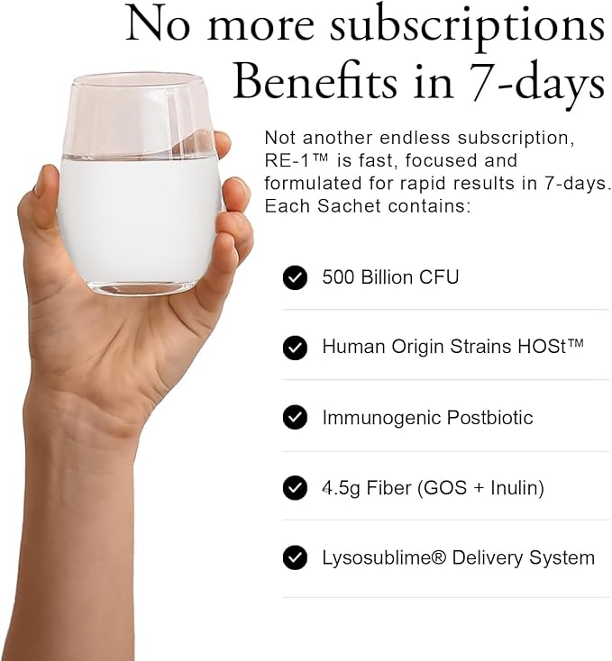 RE-1 3-in-1 Gut Reset – Probiotic + Prebiotic + Postbiotic - 500 Billion CFU - Clinically Backed 7-Day Formula for Bloating, Constipation, Mood & Immunity - Fast Relief, No Capsules - 7 Sachets