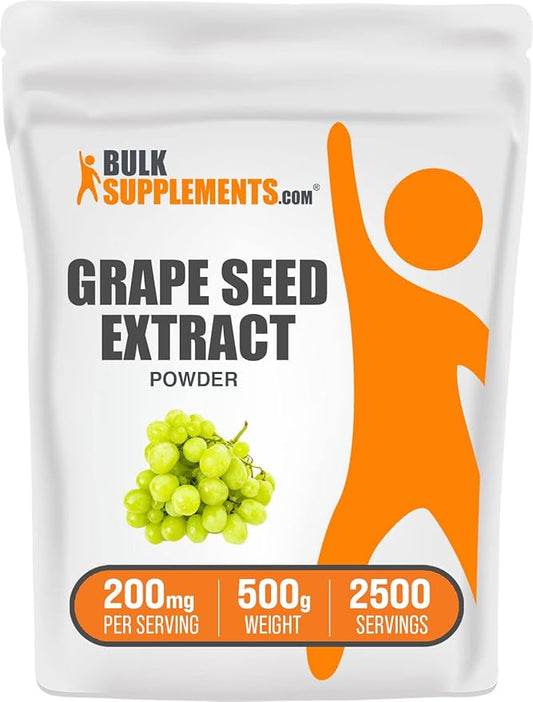 BulkSupplements.com Grape Seed Extract Powder - Grape Seed Extract Supplement, Antioxidant Source - Herbal Supplement, Gluten Free, 200mg per Serving, 500g (1.1 lbs) (Pack of 1)