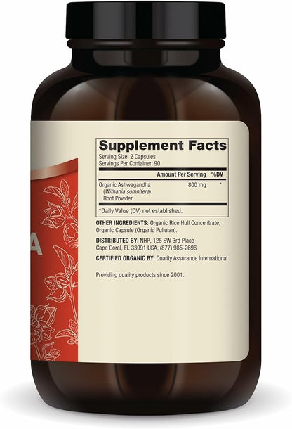 Dr. Mercola Organic Ashwagandha - Supports Energy Production & Adrenal Health - 800 mg Per Serving - Non-GMO, Gluten-Free & Soy-Free - Certified USDA Organic - 180 Capsules (90 Servings)