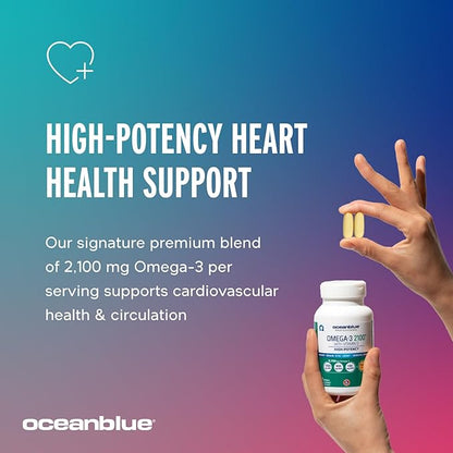 Oceanblue Professional Omega-3 2100 with Vitamin D3 – 120 ct – Triple Strength Burpless Fish Oil Supplement with High-Potency EPA, DHA, DPA and Vitamin D3 – Wild-Caught – Orange Flavor (60 Servings)