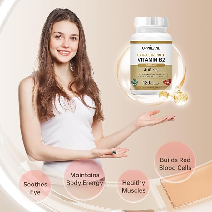 Riboflavin Vitamin B2 Supplement - B-2 Vitamin - Boosts Energy Metabolism & Cellular Function - Daily Nutritional Supplements for Men & Women - 400 mg Capsules - 120 Counts