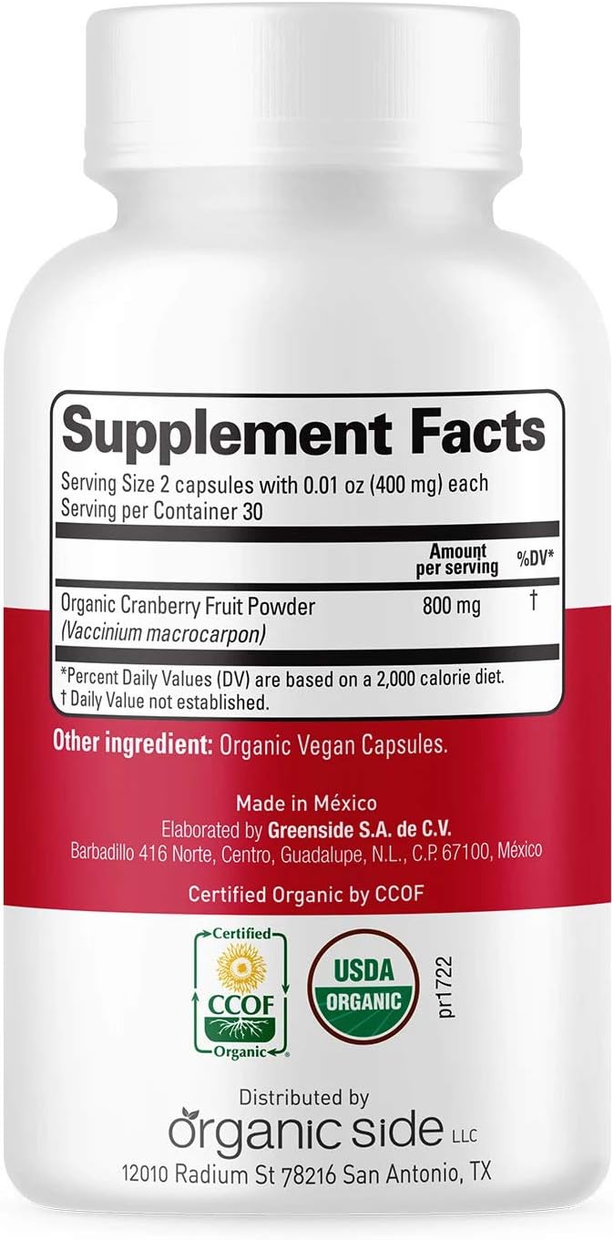 Organic Cranberry 60 Capsules - Prevention of UTI - Certified USDA - Non GMO - Vegan