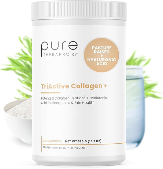 Pure TheraPro Rx TriActive Collagen Plus, Collagen Powder for Hair, Skin, Nails, Bones & Joints, Hydrolyzed Collagen Powder w/Patented Peptides, Unflavored Multi Collagen Protein Powder, 30 Servings