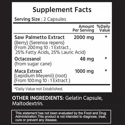 Saw Palmetto 1000 mg 240 Capsules. 3 in 1. Premium Quality with Octacosanol & Maca. Prostate, Urinary Health, Circulatory Health, Natural Energizer.