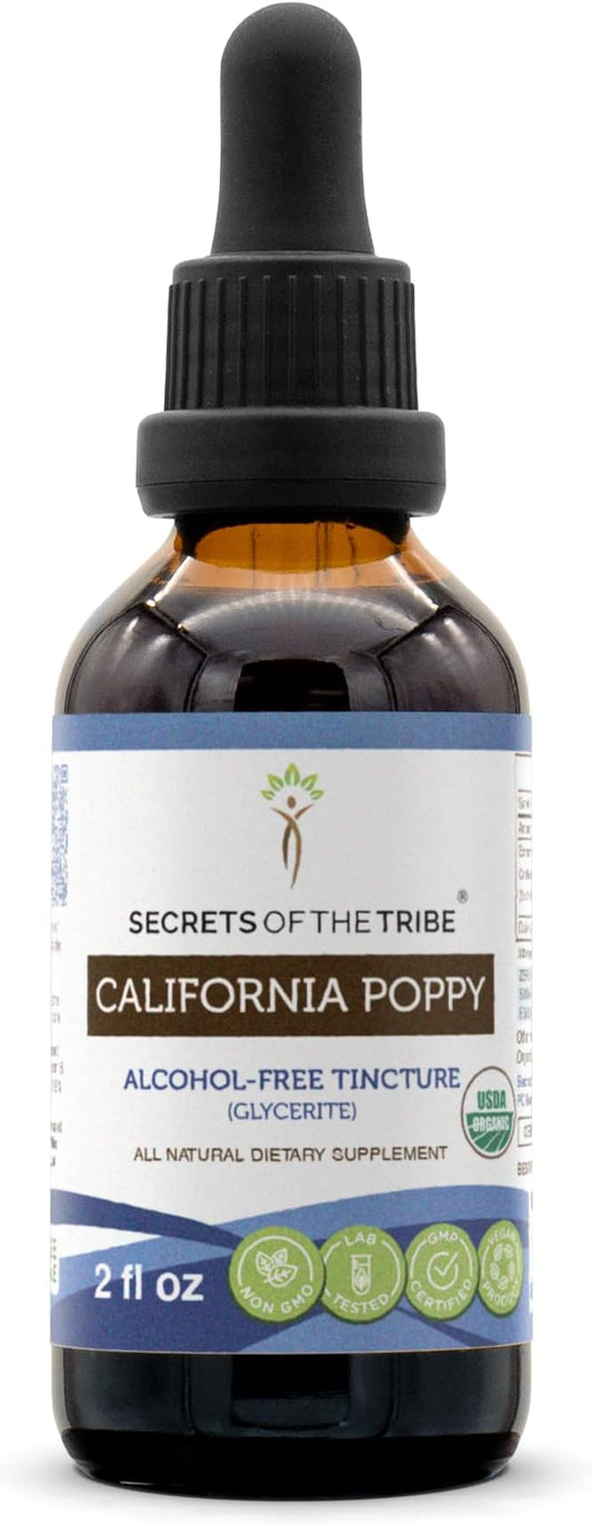 California Poppy USDA Organic Tincture | Alcohol-FREE Extract, High-Potency Herbal Drops | Made from 100% Certified Organic California Poppy (Eschscholzia Californica) Dried Herb and Flower (2 oz)