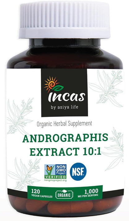 Incas Andrographis Capsules Max Andrographides - 1,000mg Serving Size (120 Capsules) - Clinically Studied for Immune System Health & Non GMO Verified by NSF