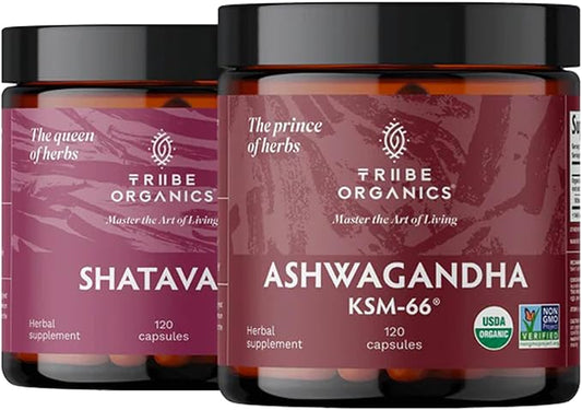 TRIBE ORGANICS Hormonal Wellness Duo - Ashwagandha & Shatavari Capsules - Supports Women’s Wellness and Balance