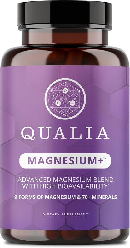 QUALIA MAGNESIUM+ | Doctor-Formulated Premium Magnesium Formula | High Bioavailability From 9 Forms Of Magnesium & 70+ Minerals | Relax Mood, Calm Nervous System, Muscle Relaxation & Exercise Recovery