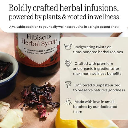 Hany's Harvest Hibiscus Ginger Herbal Syrup – 16 fl oz | All-Natural Wellness Tonic, Apple Cider Vinegar, Ginger, Hibiscus & Lemon | Non-GMO, Gluten-Free, Handcrafted