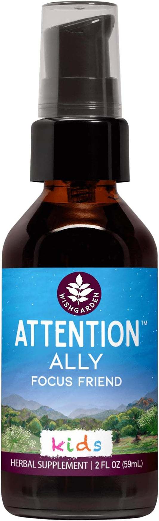 WishGarden Herbs Attention Ally - Plant-Based Herbal Focus, Attention, Calm & Concentration Supplement with Gotu Kola Nettle & Passionflower, Supports Optimal Neural Messaging & Brain Nourishment, 2oz