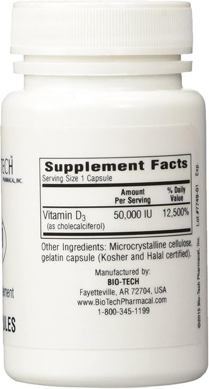D3-50 50,000iu - Bio-Tech Pharmacal - 100 Capsules - Pack of 2