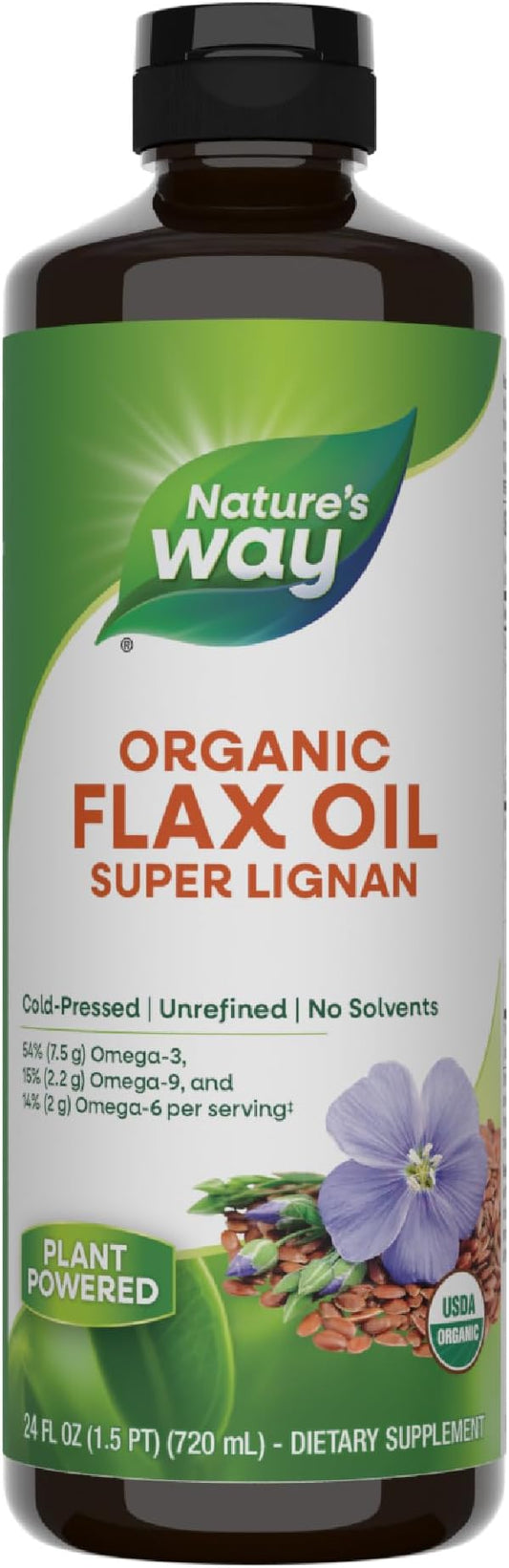 Nature's Way Organic Flax Oil Super Lignan, Cold-Pressed, and Unrefined, 24 Fl Oz