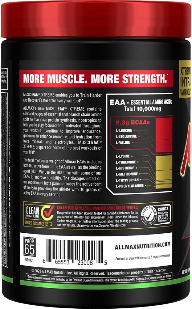 ALLMAX MUSCLEAA Xtreme, Lime Margarita - 532 g Powder - Provides EAAs, BCAAs & Hydration - Up to 30 Servings…