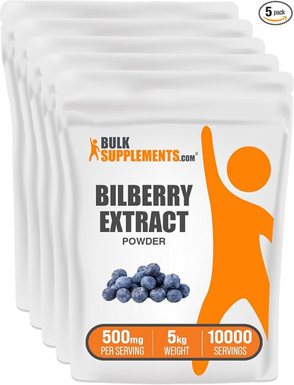 BulkSupplements.com Bilberry Extract Powder - Bilberry Fruit Extract, Bilberry Powder, Bilberry Supplement for Eyes - Glulten Free, 500mg per Serving, 5kg (11 lbs) (Pack of 5)