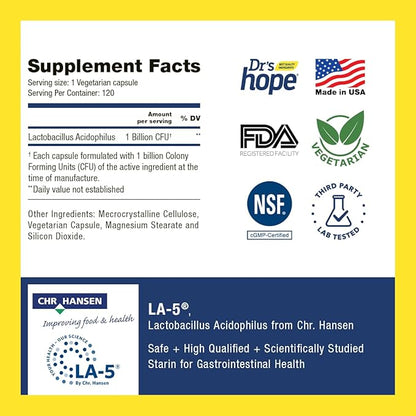 Lactobacillus Acidophilus 1B CFU, Probiotics for Digestive Health - Supports Digestive Health, Immune Function, and Overall Gut Health - 120 Veggie Capsules, Made in The USA
