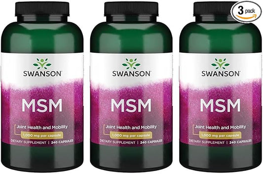 Swanson MSM - Essential Minerals Promoting Mobility & Joint Health Support - Helps to Maintain Connective Tissue Health Including Cartilage, Collagen, & Hair - (240 Capsules, 1000mg Each) 3 Pack