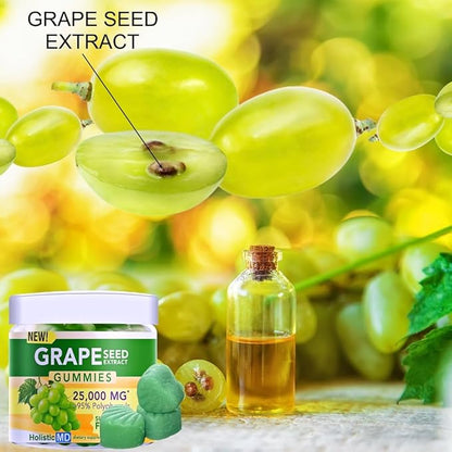 Grape Seed Extract Gummies | Grape Seed Oil 25,000 mg 50x Original | >95% Polyphenols | #1 Grape Seed Gummies in USA | Sugar Free Vegan | Grape Flavor 60 ct