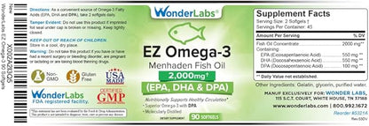 Atlantic Menhaden Fish Oil Omega-3 2000 mg, Burpless, Made in The USA, Perfect Balance of EPA+ DHA + DPA 90 Softgels