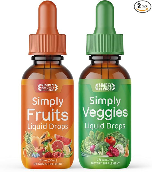 Simply Nature's Pledge - Fruit and Vegetable Supplements - Liquid Drops - Made with Whole Food Superfoods, Packed Vitamins & Minerals - Soy Free - Made in The USA