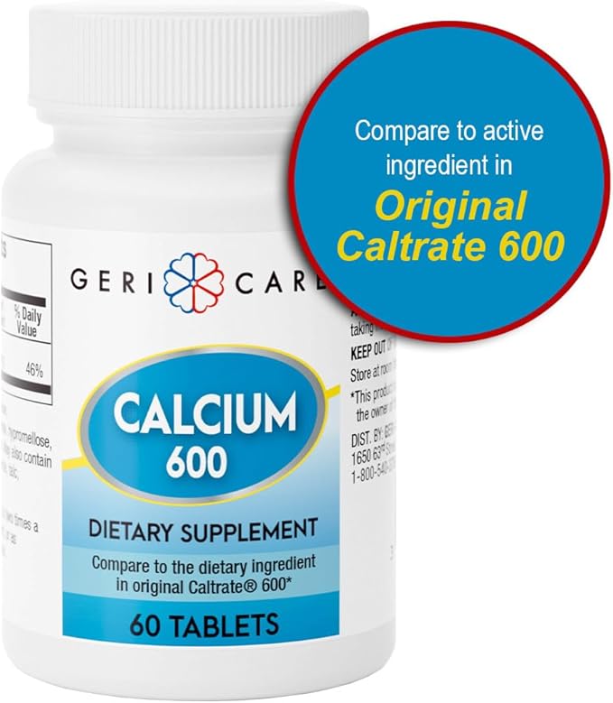 Gericare Calcium 600mg Supports Bone Health, Nutritional Supplement, 60 Count (Pack of 1)