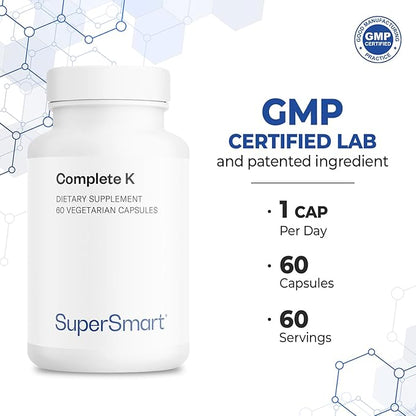 Supersmart - Complete K - with K1, K2 (MK4 + MK7) - Full Spectrum Vitamin K Supplement | Non-GMO & Gluten Free - 60 Vegetarian Capsules