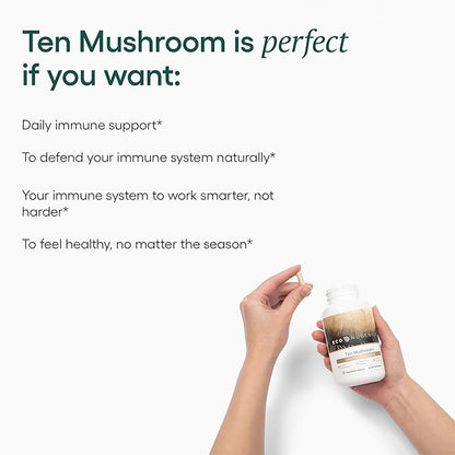 EcoNugenics Ten Mushroom Supplement: Daily Immune Support, 120 Capsules – Lion’s Mane, Reishi, Cordyceps, Turkey Tail, Maitake, Shiitake – Energy, Gut Health, Liver, Kidney & Nootropic Brain Support