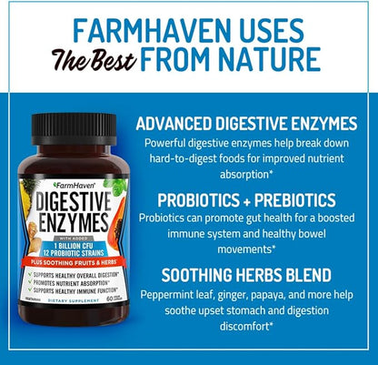 FarmHaven Digestive Enzymes with 18 Probiotics & Herbs Magnesium Glycinate & Malate Complex
