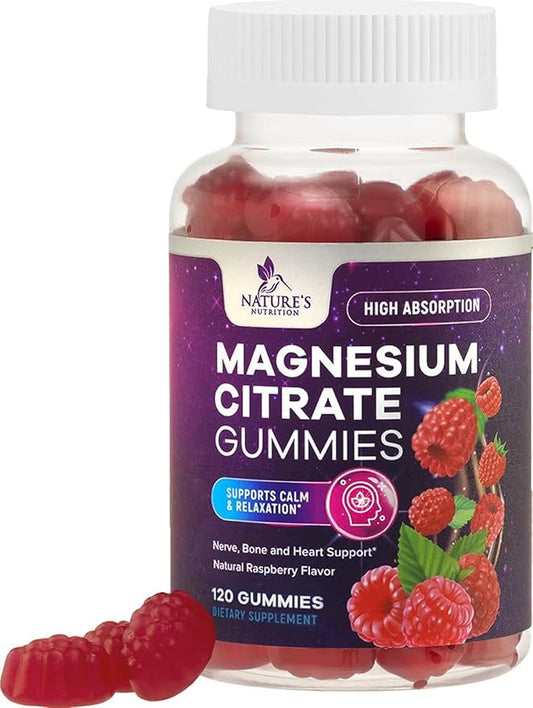 Magnesium Gummies Supplement - High Absorption Magnesium Citrate Supplement for Adults & Kids - Nature's Calm Magnesio Gummy Dietary Supplements for Bone, Muscle Health, Heart Support - 120 Gummies