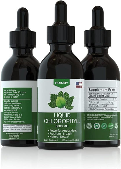 Chlorophyll Liquid Drops - 100% Natural Energy Booster and Immune Support - Internal Deodorant and Detox - Altitude Sickness Relief - Fast Absorption, Vegan & Non-GMO - 120 Servings (Pack of 1)