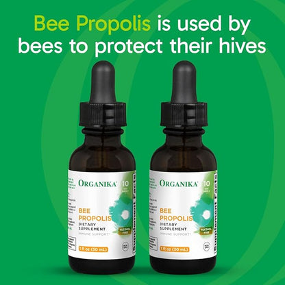 Organika Bee Propolis Tincture 30 ml x 2 Pack: Clean and Vegan Propolis Extract for Immune Defenses, Throat, and Breath - Free of Gluten, GMO, & Artificial Flavors - 20 Day Prop Drops Supply