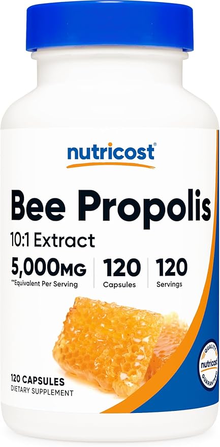 Nutricost Bee Propolis 10:1 Extract 5,000mg Equivalent, 120 Capsules - Gluten Free, Non-GMO, Vegetarian Dietary Supplement, from 500mg of 10:1 Extract