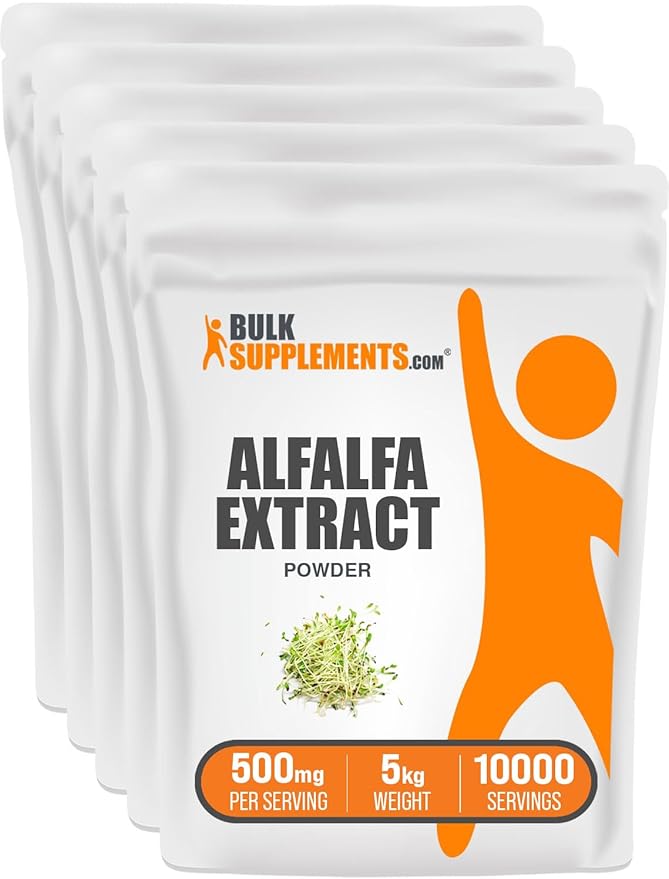 BulkSupplements.com Alfalfa Extract Powder - Alfalfa Supplement, Green Superfood Powder - Vegan & Gluten Free, Green Supplements - 500mg per Serving, 5kg (11 lbs) (Pack of 5)