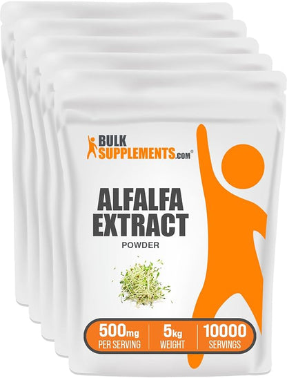 BulkSupplements.com Alfalfa Extract Powder - Alfalfa Supplement, Green Superfood Powder - Vegan & Gluten Free, Green Supplements - 500mg per Serving, 5kg (11 lbs) (Pack of 5)